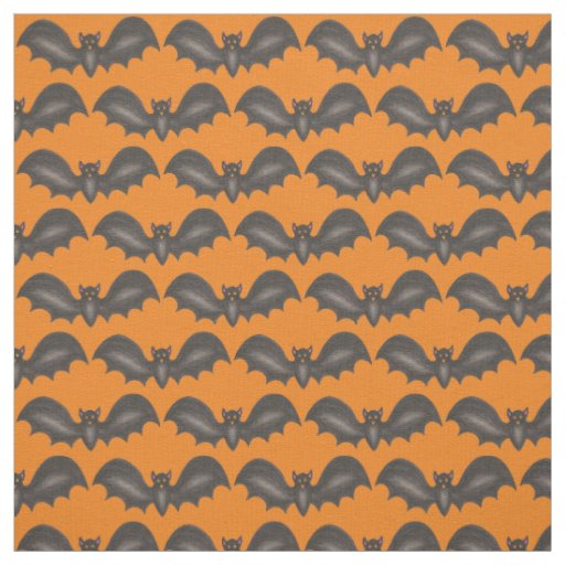 Happy Halloween Spooky Black Flying Bats Orange Fabric