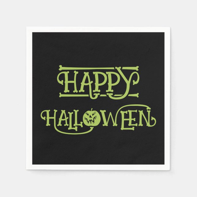 Happy Halloween | Spooky Black & Green Lettering Napkins (Front)