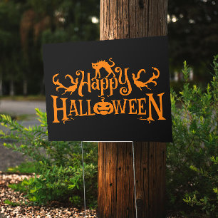 Happy Halloween Spooky Black Orange Yard Sign