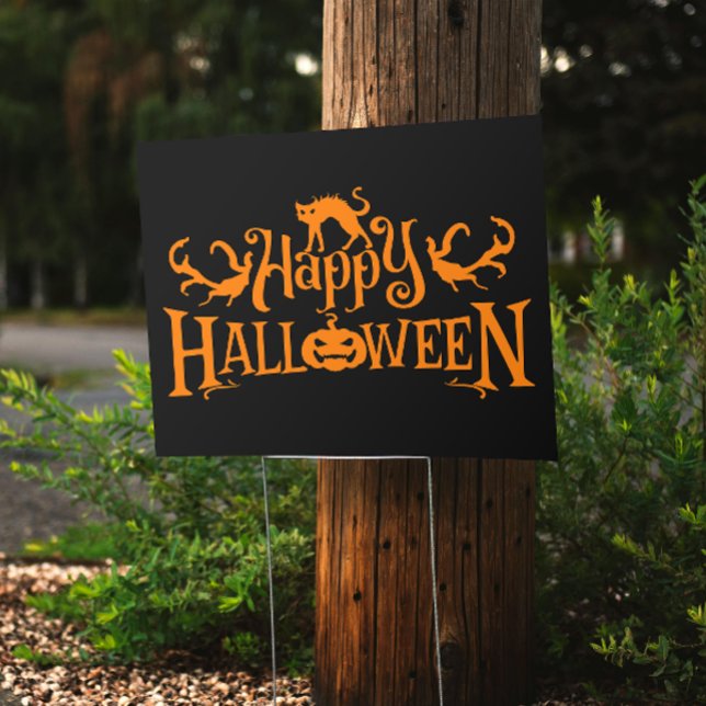 Happy Halloween Spooky Black | Orange Yard Sign (Spook up your yard with our Halloween sign! Perfect for creating hauntingly fun & eerie atmosphere!)