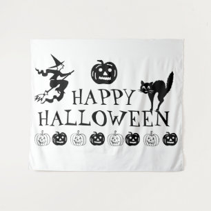Happy Halloween spooky black white decor Tapestry