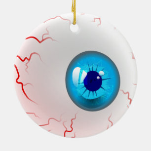 Happy Halloween! Spooky Blue Eyeball Ceramic Ornament