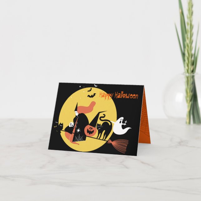 Happy Halloween spooky cartoon funny Folded Holiday Card (Front)