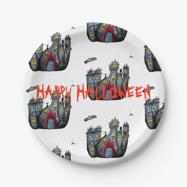 Happy Halloween Spooky Castle Custom Paper Plates (Front)