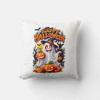 Happy Halloween Spooky Cat Design Throw Pillow
