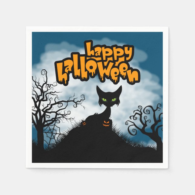 Happy Halloween Spooky Cat Party Napkins (Front)