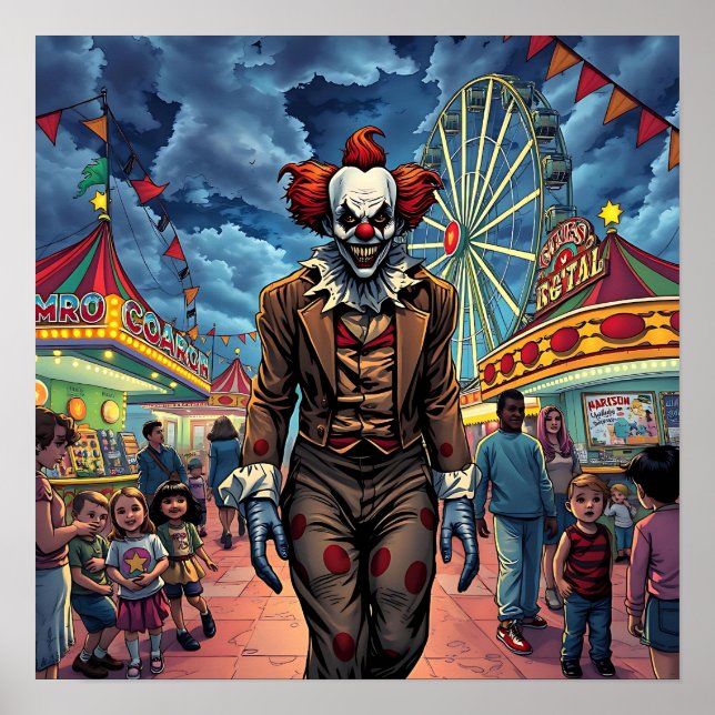 Happy Halloween | Spooky Clown at Carnival Poster (Front)