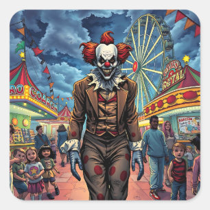Happy Halloween Spooky Clown Square Sticker