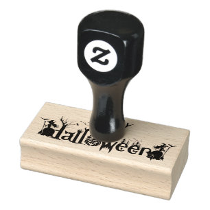 Happy Halloween Spooky Concept Typography Rubber Stamp
