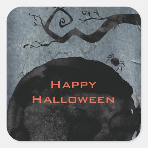 Happy Halloween Spooky Creepy Black Spider Square Sticker