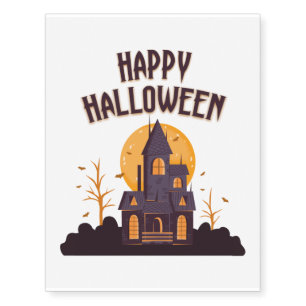 Happy Halloween - Spooky Creepy Haunted House Temporary Tattoos