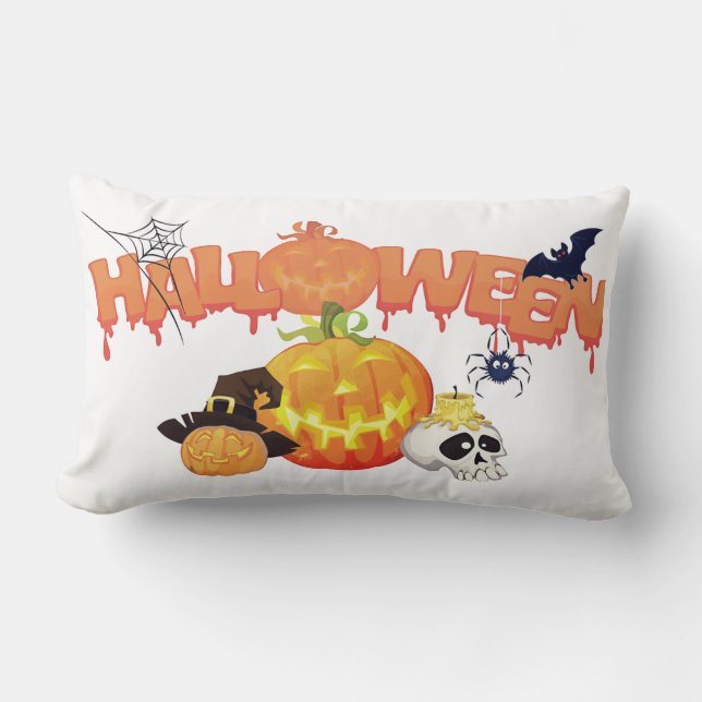Happy Halloween Spooky Decorated Lumbar Pillow (Front)