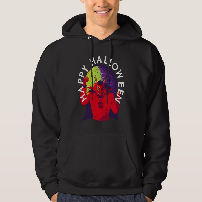 Happy Halloween Spooky Devil Satan in Full Moon Hoodie (Front)