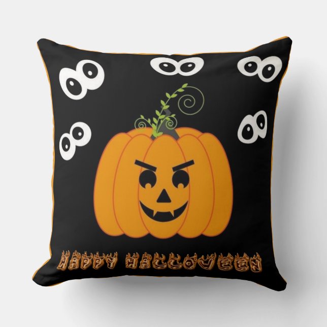 Happy Halloween Spooky Eyes Throw Pillow (Front)