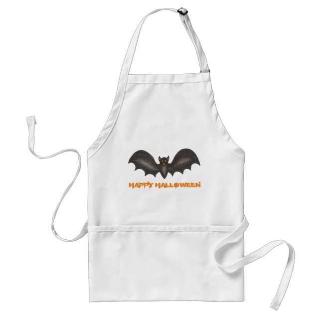 Happy Halloween Spooky Flying Black Bat Adult Apron (Front)