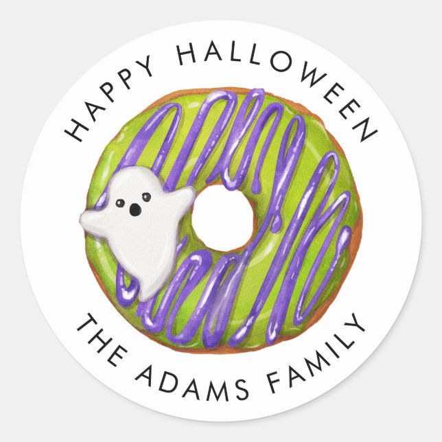 Happy Halloween Spooky Ghost Donut Classic Round Sticker (Front)