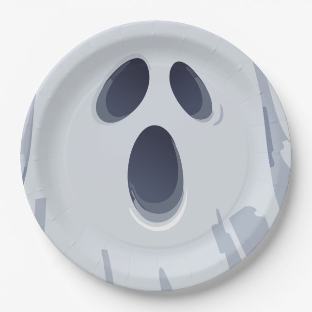 Happy Halloween Spooky Ghost Face Paper Plates (Front)