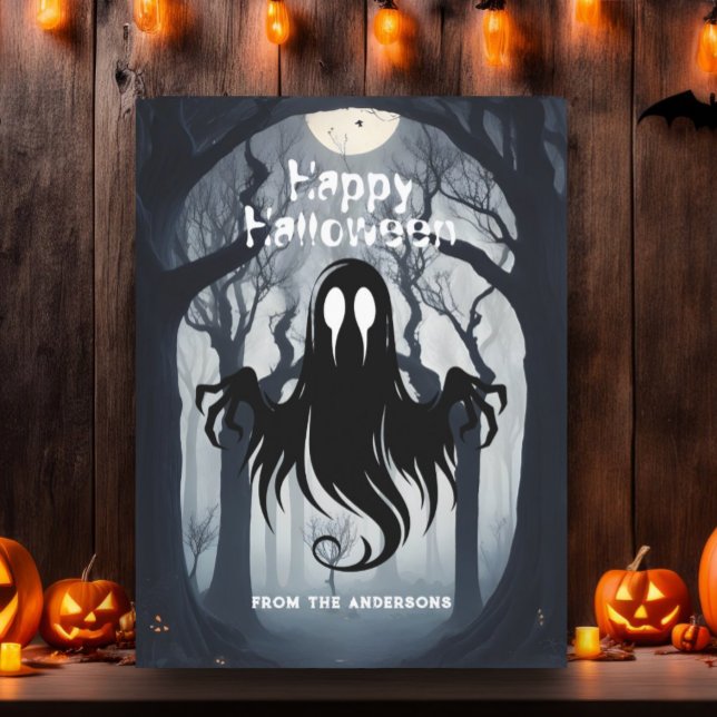 Happy Halloween Spooky Ghost Haunted Forest Postcard (Creator Uploaded)