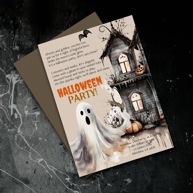 Happy Halloween Spooky Ghost Party Poem Invitation (Elevate your upcoming event with uniquely designed Halloween invitations featuring a spooky poem!)