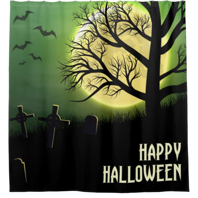 Happy Halloween Spooky Graveyard Shower Curtain (Front)