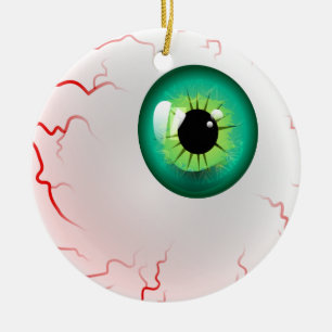 Happy Halloween! Spooky Green Eyeball Ceramic Ornament