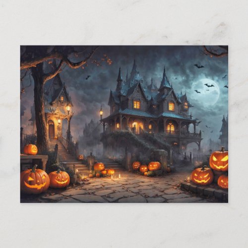 Happy Halloween  Spooky Haunted Dwelling Postcard