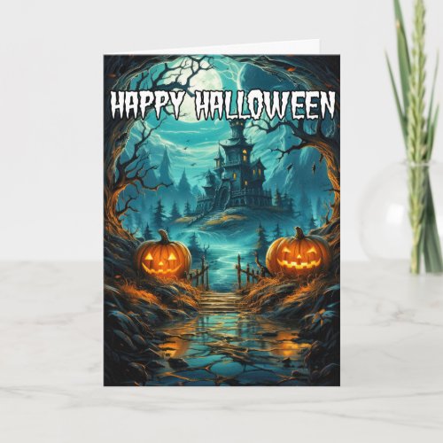Happy Halloween  Spooky Haunted House Card