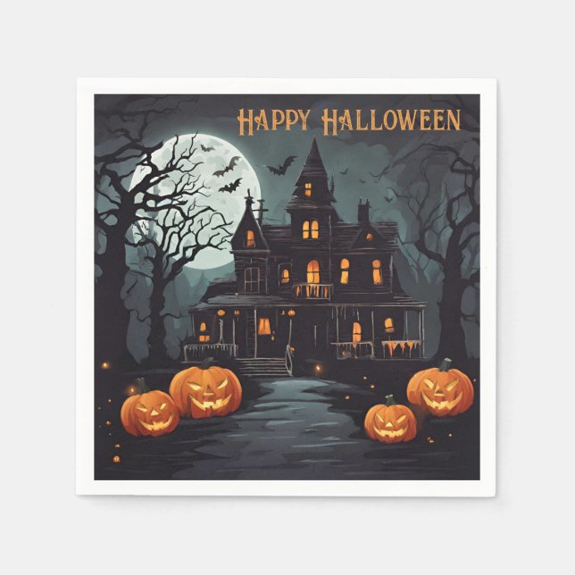 Happy Halloween Spooky Haunted House Napkins (Front)