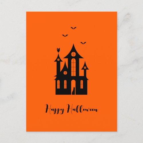 Happy Halloween Spooky Haunted House Orange Black  Postcard