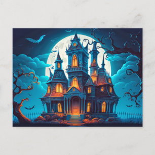 Happy Halloween Spooky Haunted House Postcard