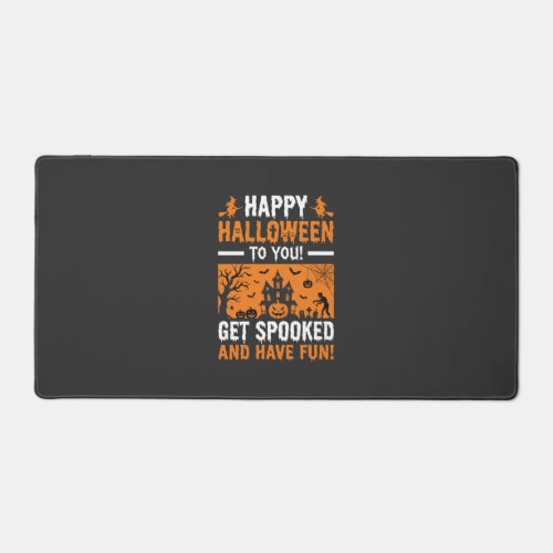 Happy Halloween Spooky Haunted House Quote Desk Mat
