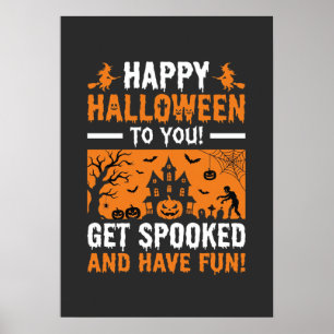 Happy Halloween Spooky Haunted House Quote Poster