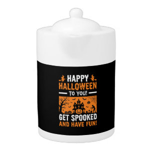 Happy Halloween Spooky Haunted House Quote Teapot