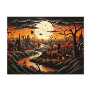 Happy Halloween | Spooky Haunted Village Postcard