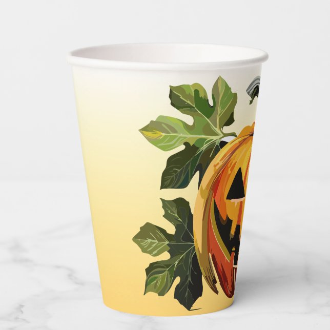 Happy Halloween Spooky Jack-O-Lantern Natural Paper Cups (Front)