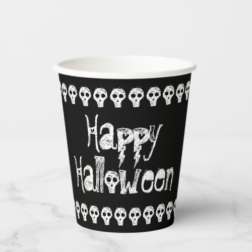 Happy Halloween Spooky Lettering BlackWhite  Paper Cups