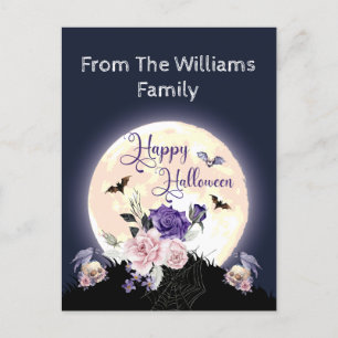  happy halloween spooky moon and roses gothic  holiday postcard