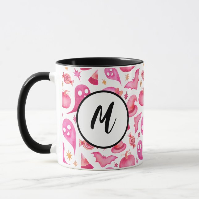 Happy Halloween Spooky Pink Ghost & Witches Mug (Left)