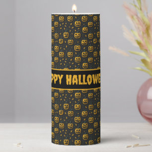 Happy halloween spooky pumpkin cartoon dark pillar candle