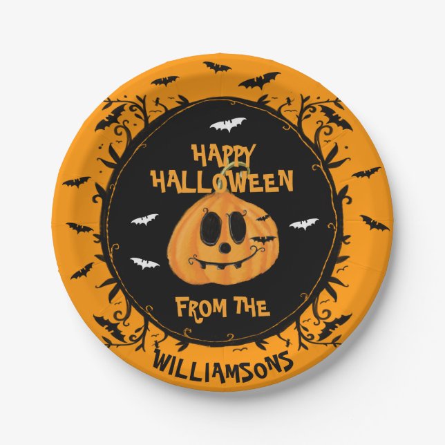 Happy Halloween Spooky Pumpkin Carving Party Paper Plates (Front)