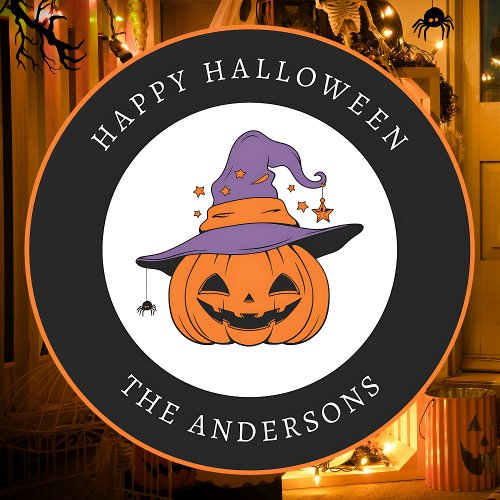 Happy Halloween Spooky Pumpkin Custom Text Classic Round Sticker