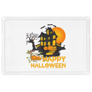 Happy Halloween Spooky Pumpkin Haunted House Men W Acrylic Tray