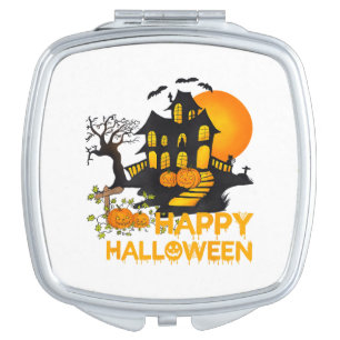 Happy Halloween Spooky Pumpkin Haunted House Men W Compact Mirror