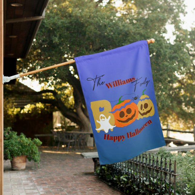 Happy Halloween Spooky Pumpkin House Flag (In SItu)