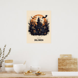 Happy Halloween Spooky pumpkins and bats Poster