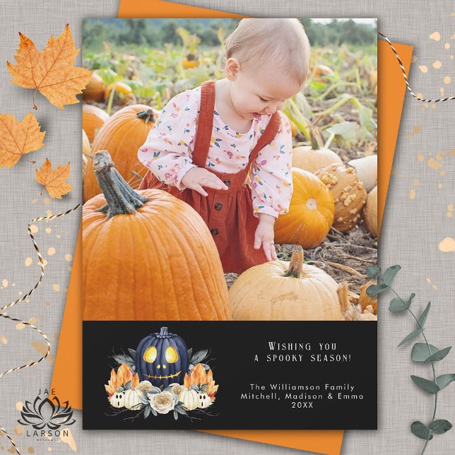 Happy Halloween Spooky Pumpkins Crystals Photo Holiday Card (Creator Uploaded)