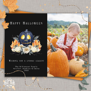 Happy Halloween Spooky Pumpkins Crystals  Photo Holiday Card