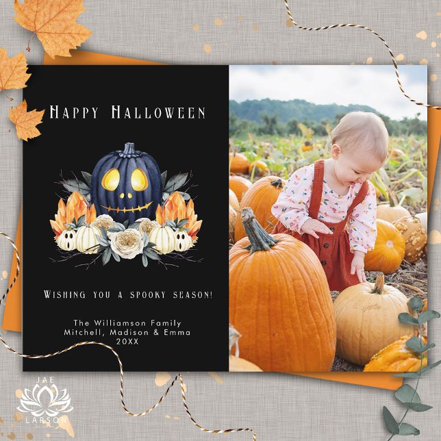 Happy Halloween Spooky Pumpkins Crystals  Photo Holiday Card (Creator Uploaded)