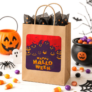 Happy Halloween Spooky Pumpkins Kids Party Favor Square Sticker