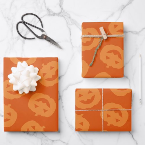 Happy Halloween Spooky Pumpkins Pattern  Wrapping Paper Sheets